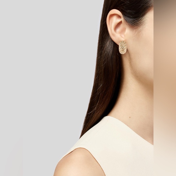 Vintage Christian Dior Diagonal Swirl Crystal Yellow Gold Plated Clip-On Signed - Picture 2 of 7